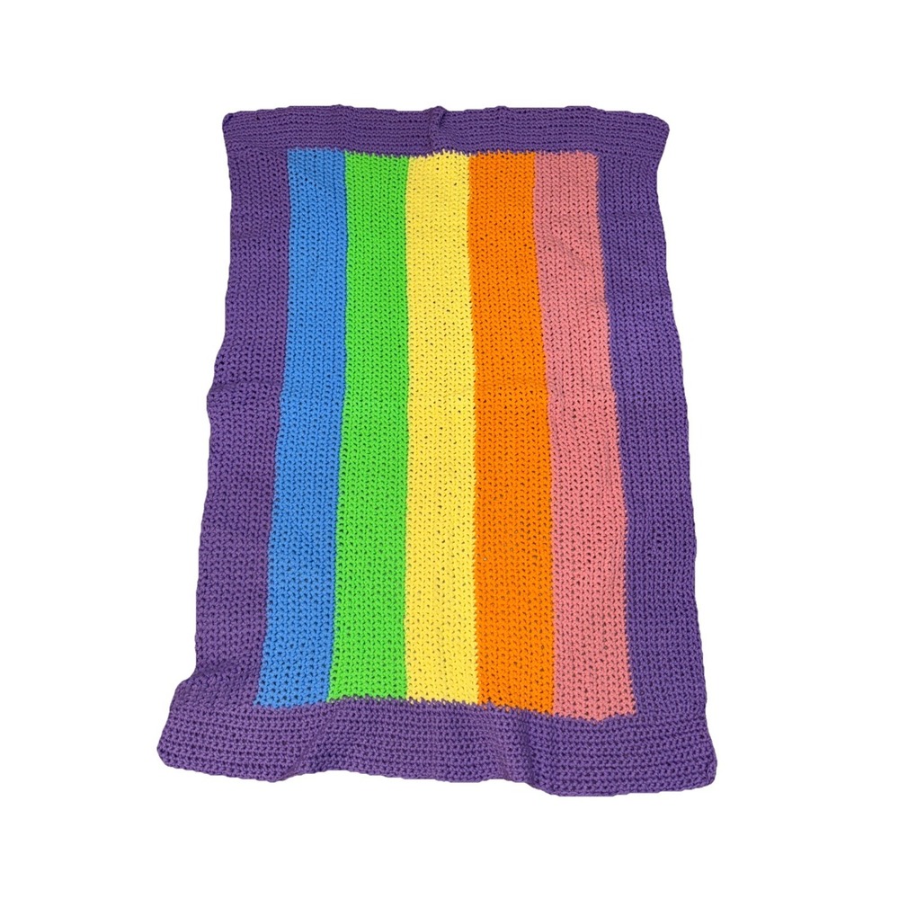 Handmade Thick Warm Pride Rainbow Multicolor 62X41 Crochet Afghan Blanket Throw